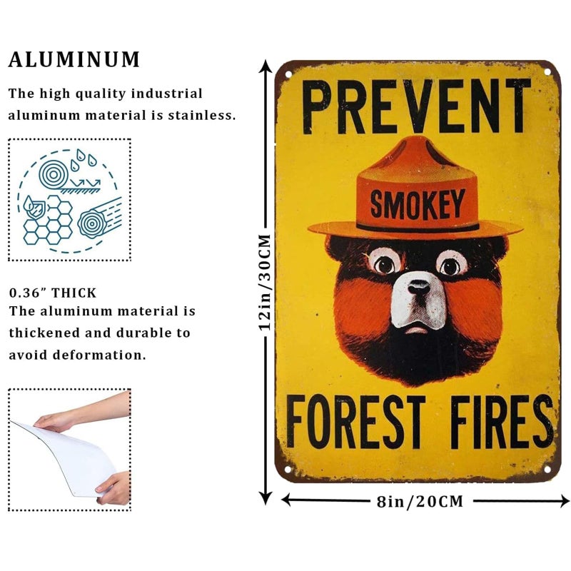 CCPARTON Smokey Bear Prevent Forest Fires Outdoors Metal Tin Sign Wall Decor Retro Metal Signs 8x12 Inch - Image 2
